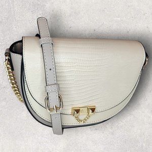 Betsey Johnson XO Rae Crocodile Embossed Saddle Crossbody - Off White - NWT